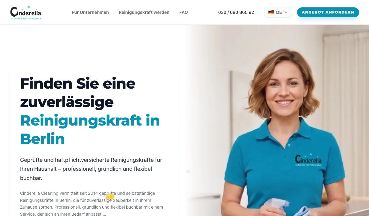 Home page of cinderella-cleaning.de, September 2026